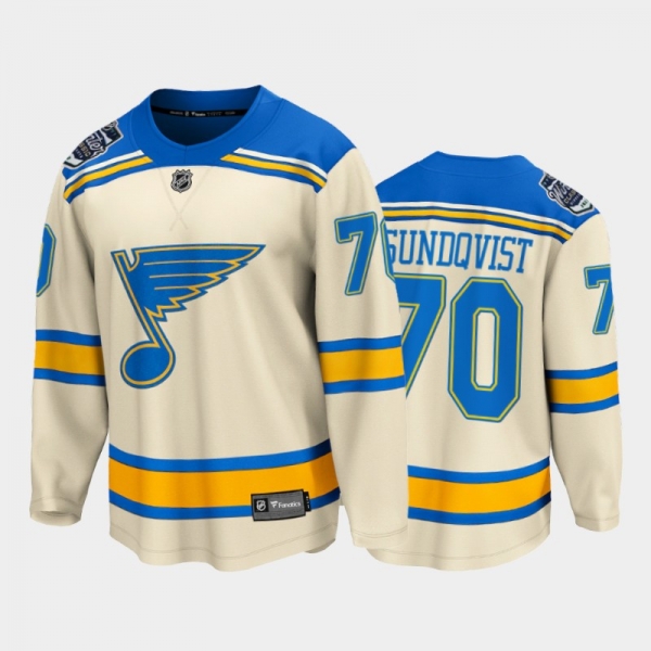 St. Louis Blues #70 Oskar Sundqvist 2022 Winter Classic Cream Bluenote Jersey