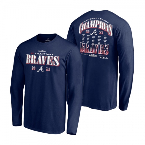 Men's Atlanta Braves Navy Bloop Single Roster Long Sleeve T-Shirt 2021 National League Champions