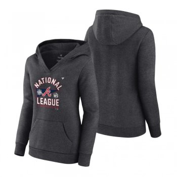 Women's Atlanta Braves Charcoal 2021 National League Champions Locker Room Crossover Neck Hoodie