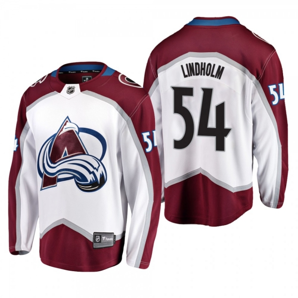 Men's Colorado Avalanche Anton Lindholm #54 Away White Breakaway Player Cheap Jersey