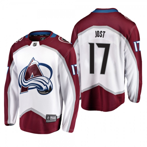 Men's Colorado Avalanche Tyson Jost #17 Away White Breakaway Player Cheap Jersey