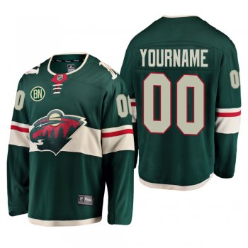 Custom #00 Minnesota Wild Home Green Men's Jersey with BN Patch