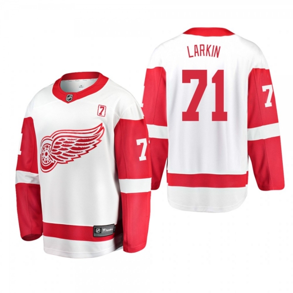 Men's Dylan Larkin #71 Detroit Red Wings Away White #7 Patch Jersey