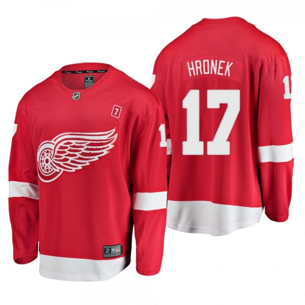 Men's Filip Hronek #17 Detroit Red Wings Home Red #7 Patch Jersey