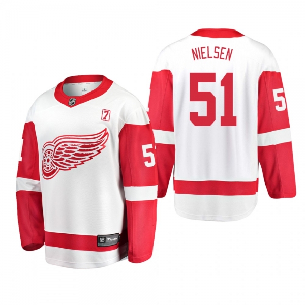 Men's Frans Nielsen #51 Detroit Red Wings Away White #7 Patch Jersey