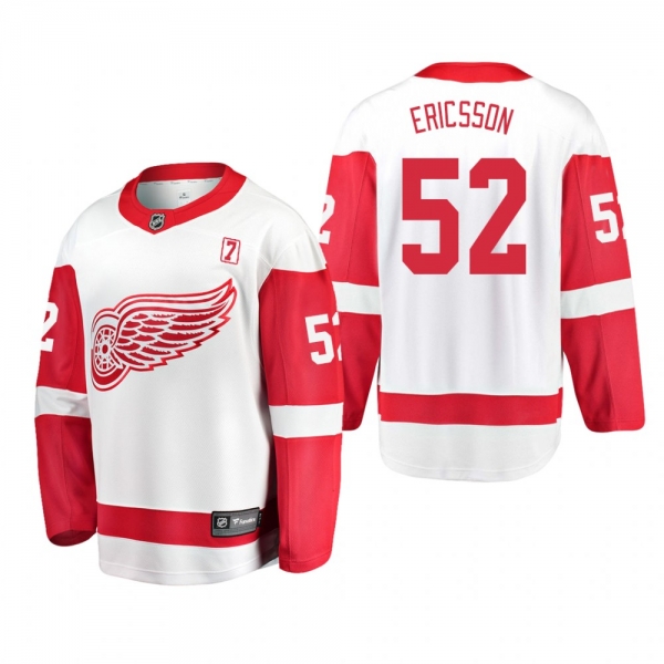 Men's Jonathan Ericsson #52 Detroit Red Wings Away White #7 Patch Jersey