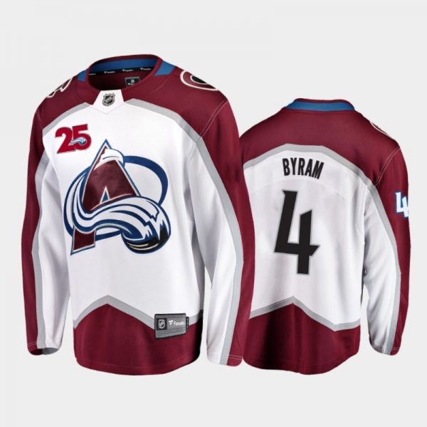 Men's Colorado Avalanche Bowen Byram #4 25th Anniversary White 2020-21 Away Jersey