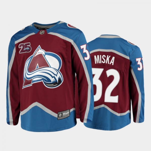 Men Colorado Avalanche Hunter Miska #32 25th Anniversary Burgundy 2020-21 Home Jersey