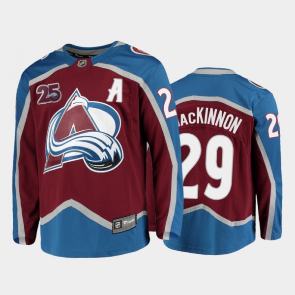 Men Colorado Avalanche Nathan Mackinnon #29 25th Anniversary Burgundy 2020-21 Home Jersey