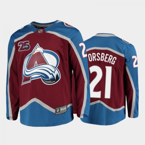 Men Colorado Avalanche Peter Forsberg #21 25th Anniversary Burgundy 2020-21 Home Jersey