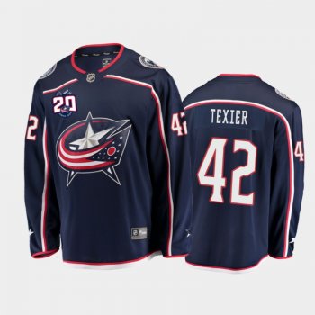 Men's Columbus Blue Jackets Alexandre Texier #42 20th Anniversary Navy Home Jersey