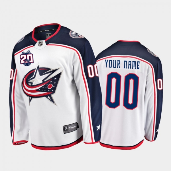 Men's Columbus Blue Jackets Custom #00 20th Anniversary White Away Jersey