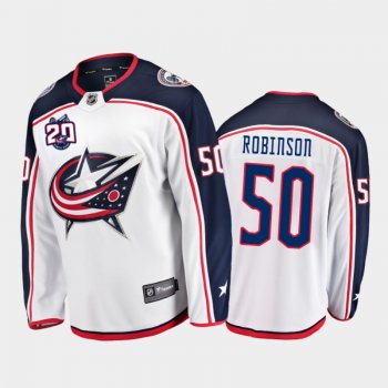 Men's Columbus Blue Jackets Eric Robinson #50 20th Anniversary White Away Jersey