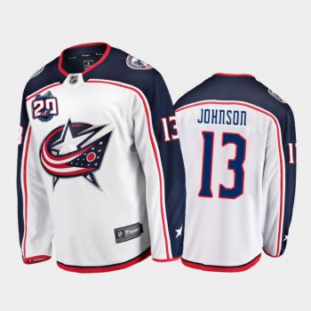 Men Columbus Blue Jackets Kent Johnson #13 Away White 2021 NHL Draft Jersey