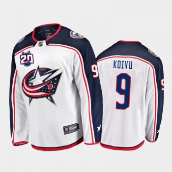 Men's Columbus Blue Jackets Mikko Koivu #9 Away White 2020-21 20th Anniversary Jersey