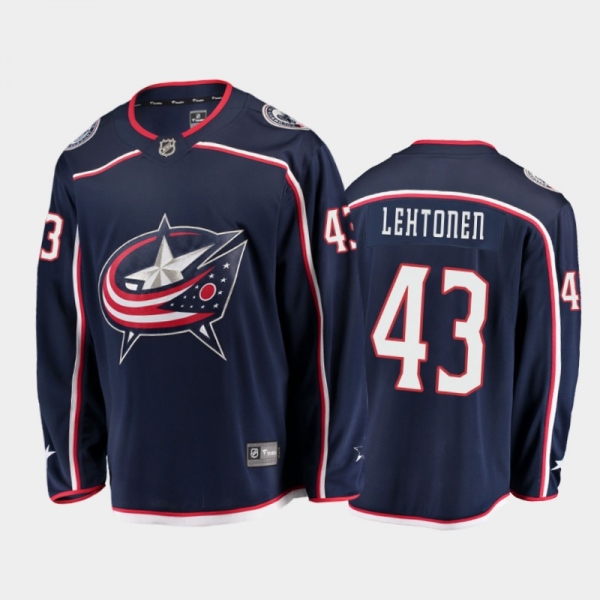 Men's Columbus Blue Jackets Mikko Lehtonen #43 Home Navy 2021 Breakaway Jersey