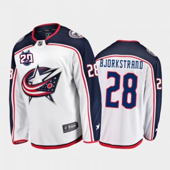 Men's Columbus Blue Jackets Oliver Bjorkstrand #28 20th Anniversary White Away Jersey