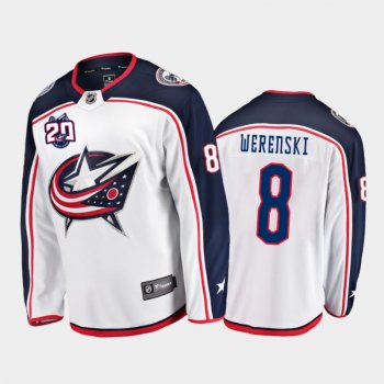 Men's Columbus Blue Jackets Zach Werenski #8 20th Anniversary White Away Jersey