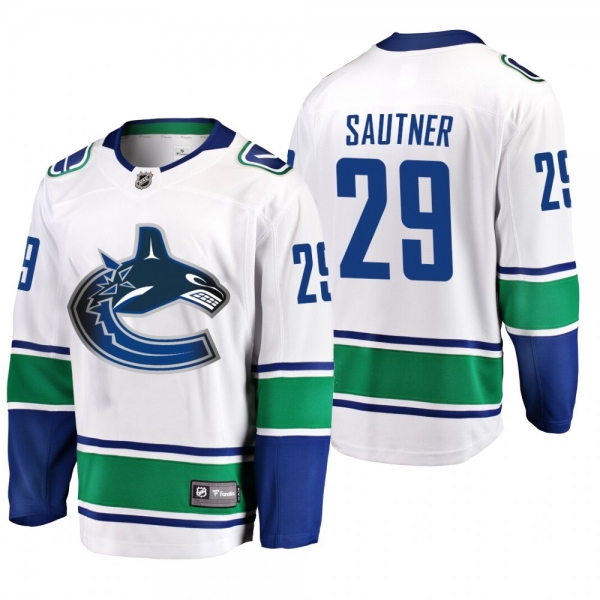 Vancouver Canucks Ashton Sautner #29 Away White Breakaway Player Fanatics Branded Jersey