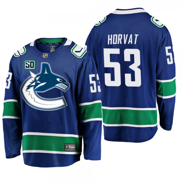 Canucks Bo Horvat #53 50th Anniversary Home Jersey - Blue