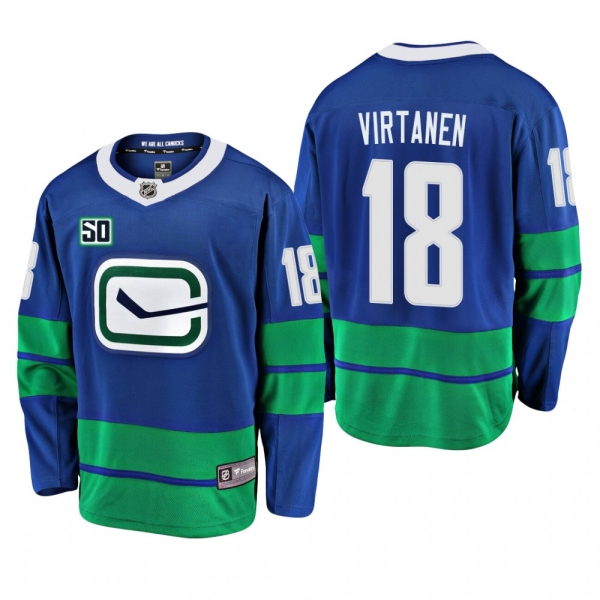 Canucks Jake Virtanen #18 50th Anniversary Alternate Jersey - Blue