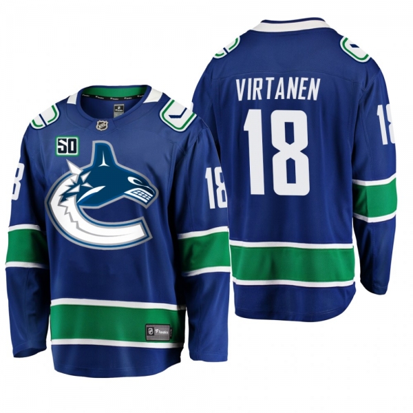 Canucks Jake Virtanen #18 50th Anniversary Home Jersey - Blue