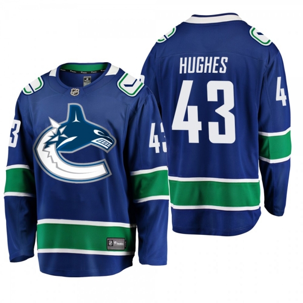 Vancouver Canucks Quinn Hughes #43 Home Blue Breakaway Player Fanatics Branded Jersey