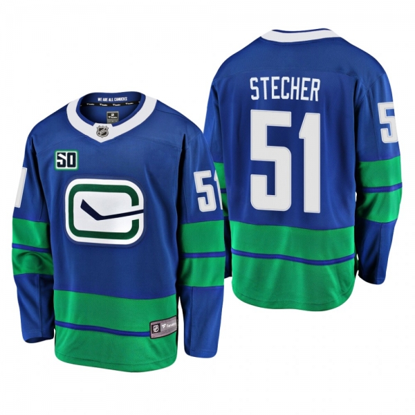 Canucks Troy Stecher #51 50th Anniversary Alternate Jersey - Blue