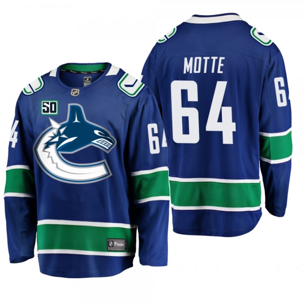 Canucks Tyler Motte #64 50th Anniversary Home Jersey - Blue