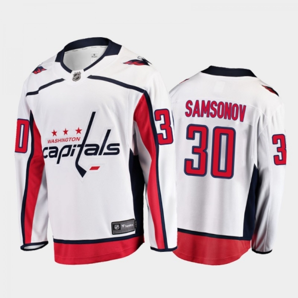 Washington Capitals #30 Ilya Samsonov Away White 2021 Player Jersey