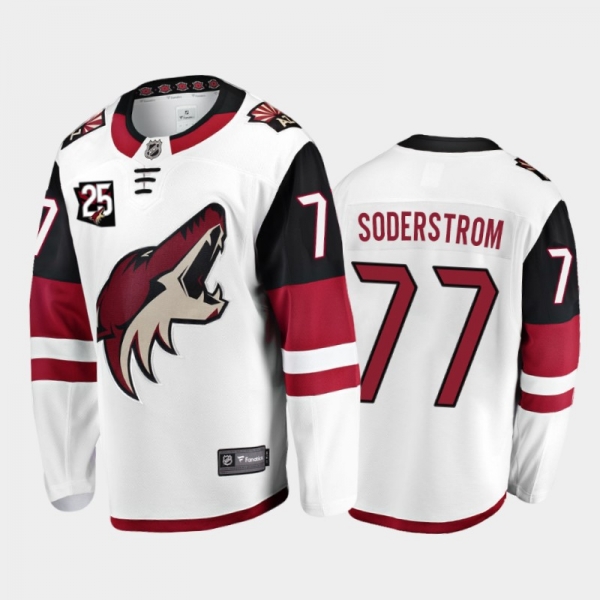 Men's Arizona Coyotes Victor Soderstrom #77 25th Anniversary White 2020-21 Away Jersey