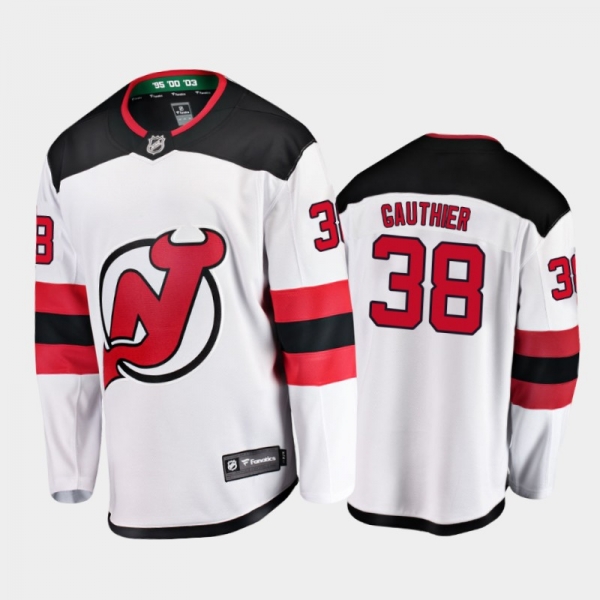 Devils Frederik Gauthier #38 Away 2021-22 White Player Jersey