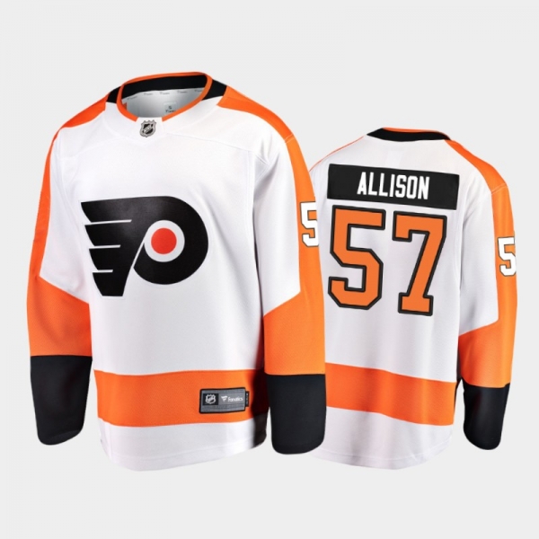 Men's Philadelphia Flyers Wade Allison #57 Away White 2021 Jersey