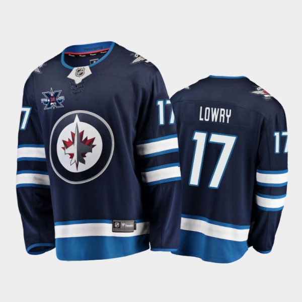 Men's Winnipeg Jets Adam Lowry #17 10th Anniversary Navy Honor Dale Hawerchuk Home Jersey