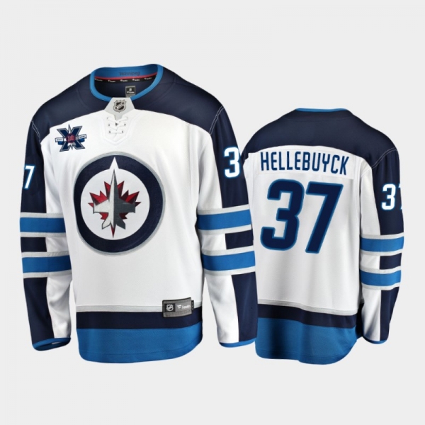 Men's Winnipeg Jets Connor Hellebuyck #37 10th Anniversary White Honor Dale Hawerchuk Away Jersey