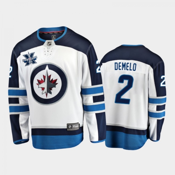 Men Winnipeg Jets Dylan DeMelo #2 Away White 2020-21 10th Anniversary Jersey