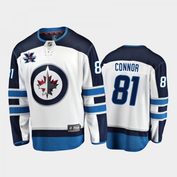 Men's Winnipeg Jets Kyle Connor #81 10th Anniversary White Honor Dale Hawerchuk Away Jersey