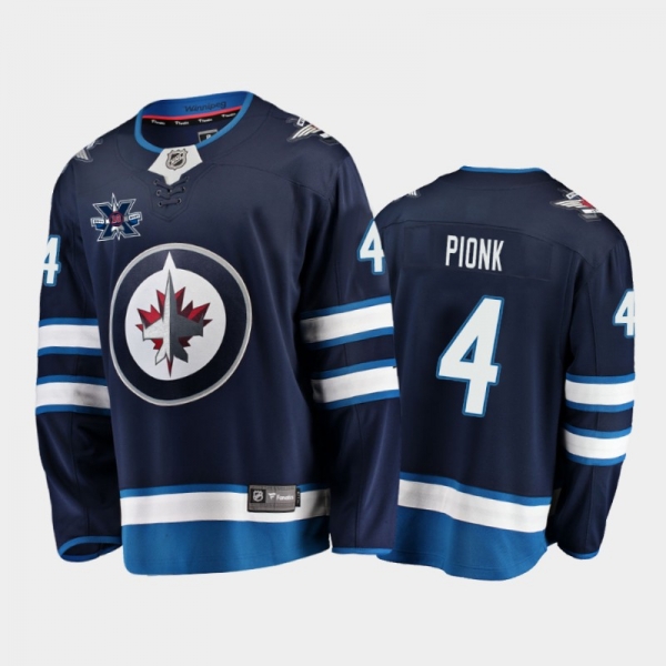 Men's Winnipeg Jets Neal Pionk #4 10th Anniversary Navy Honor Dale Hawerchuk Home Jersey