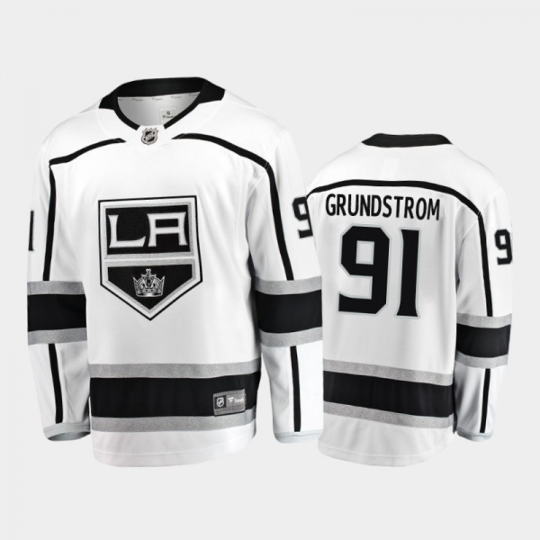 Men's Los Angeles Kings Carl Grundstrom #91 Away White 2020-21 Breakaway Player Jersey