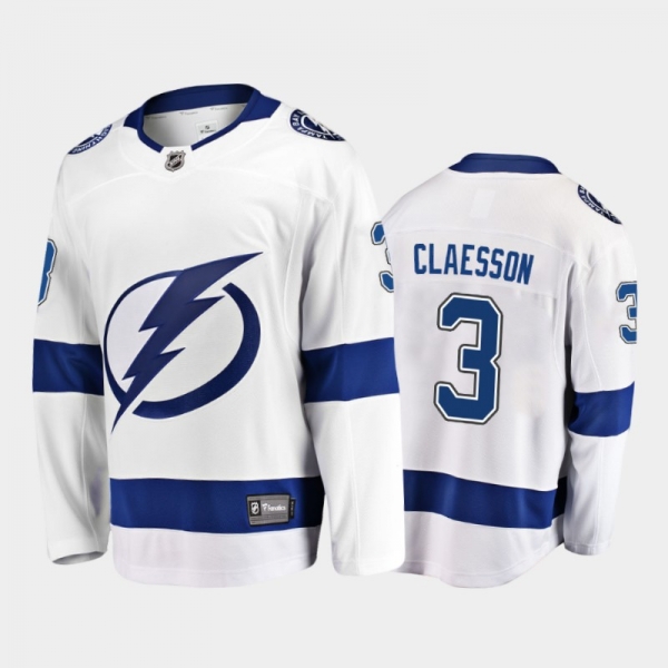 Men's Tampa Bay Lightning Fredrik Claesson #3 Away White 2021 Jersey