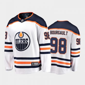 Men Edmonton Oilers Xavier Bourgault #98 Away White 2021 NHL Draft Jersey