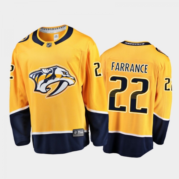 Men's Nashville Predators David Farrance #22 Home Yellow 2021 Breakaway Jersey