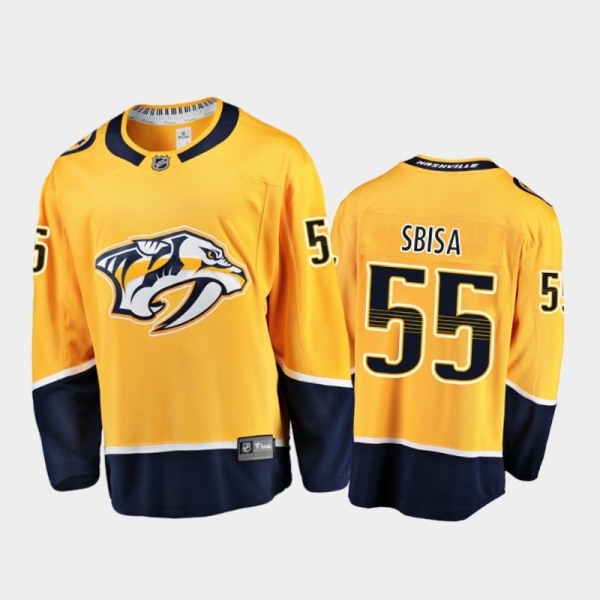 Men's Nashville Predators Luca Sbisa #55 Home Gold 2020-21 Breakaway Player Jersey