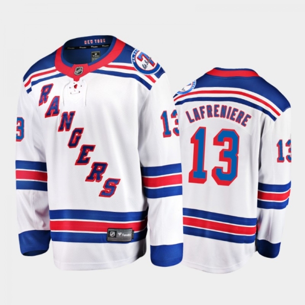 New York Rangers #13 Alexis Lafreniere Mr. Ranger 7 Memorial Patch White Honor Rod Gilbert Jersey