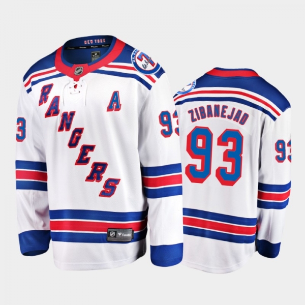 New York Rangers #93 Mika Zibanejad Mr. Ranger 7 Memorial Patch White Honor Rod Gilbert Jersey