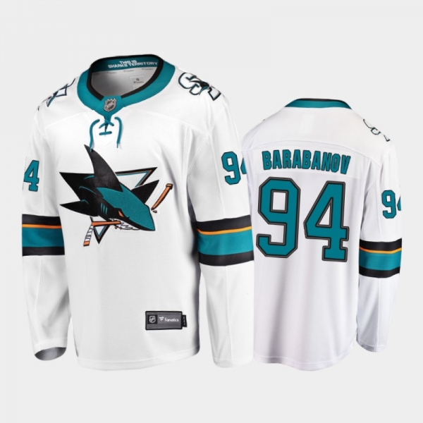 Men's San Jose Sharks Alexander Barabanov #94 Away White 2021 Jersey