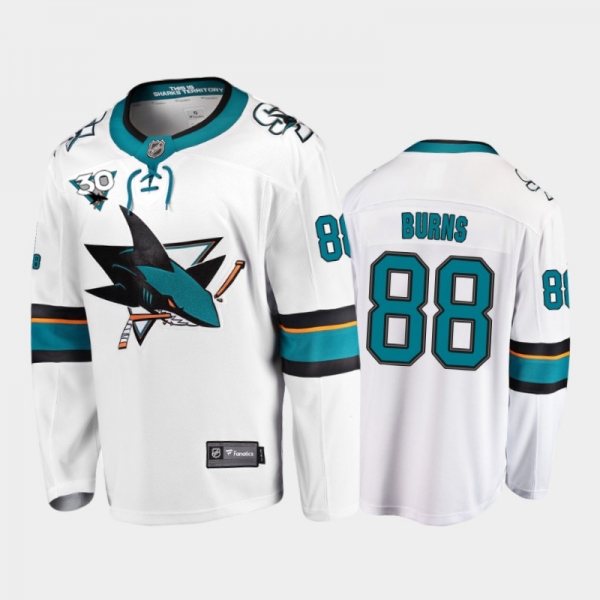 Men's San Jose Sharks Brent Burns #88 Commemorate 30th Anniversary Away White Jersey