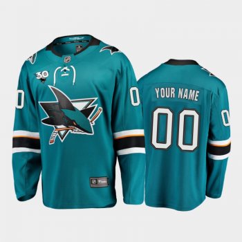 Men's San Jose Sharks Custom #00 Commemorate 30th Anniversary Home Teal Jersey