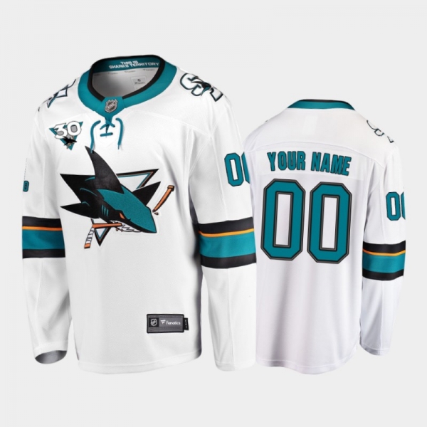 Men's San Jose Sharks Custom #00 Commemorate 30th Anniversary Away White Jersey