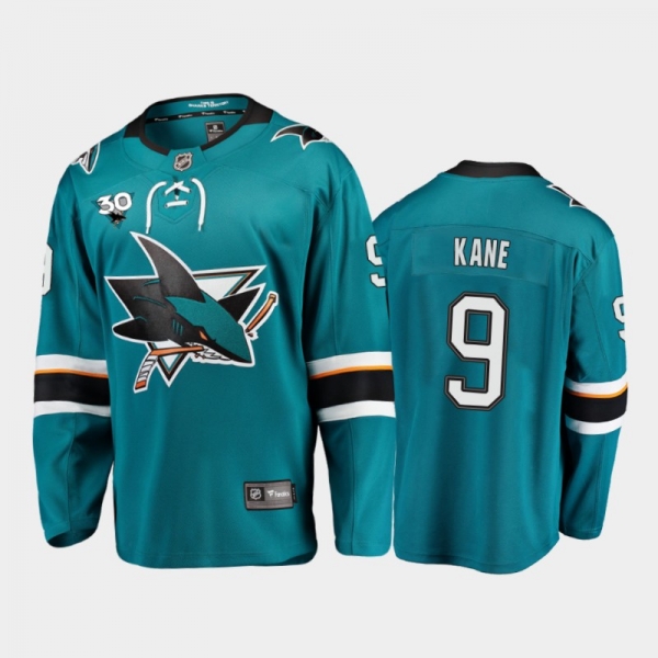 Men's San Jose Sharks Evander Kane #9 Commemorate 30th Anniversary Home Teal Jersey